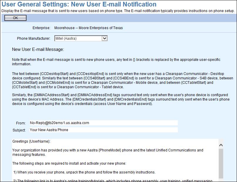 NEW USER E-MAIL NOTIFICATION After a new user is created, an optional e-mail goes out to the user containing instructions for setting up the user s new phone.