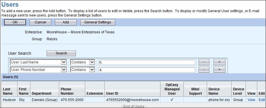 MODIFYING A SINGLE USER The User Modify page displays when you access a user after it is created. The options are the same as in the User Add pages. You can modify those items that need to be changed.