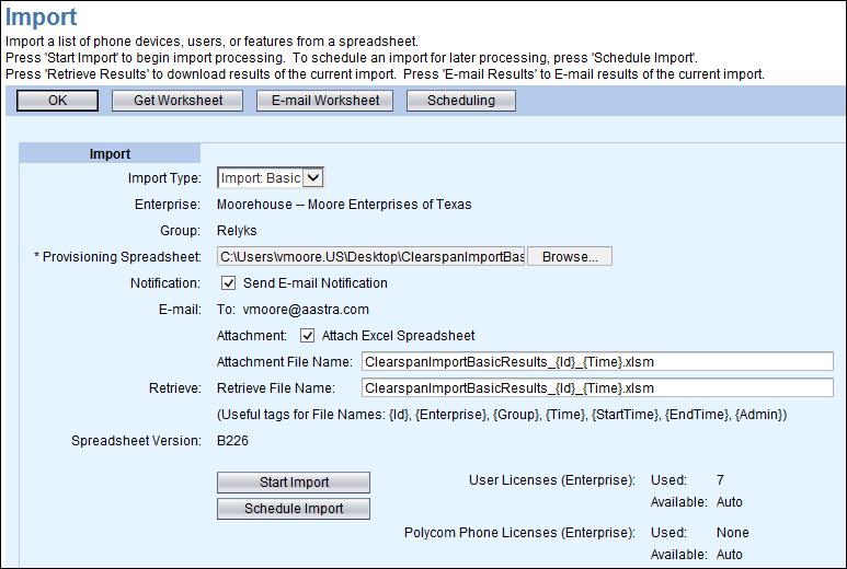 IMPORTING THE WORKSHEET The Import page allows you to set up Worksheet processing and view results. 1. In OpEasy, select Provisioning and then Import. 2.