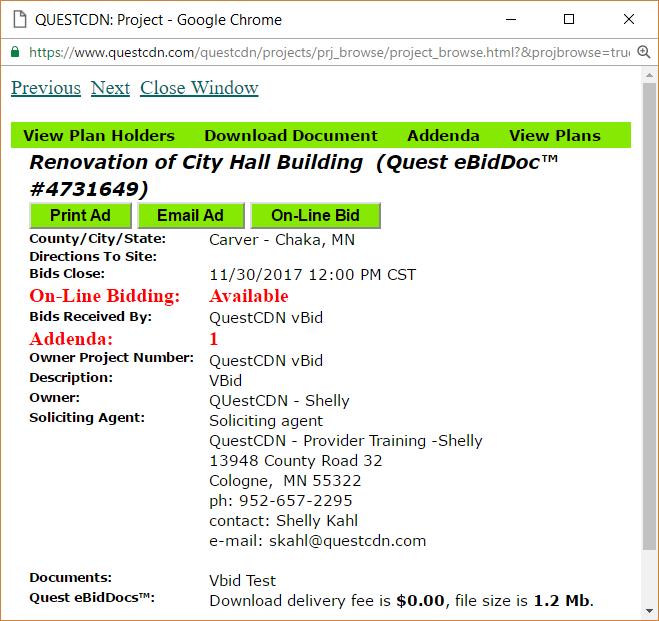 On Line Bidding User Guide Welcome to VirtuBid with the Quest Construction Data Network!