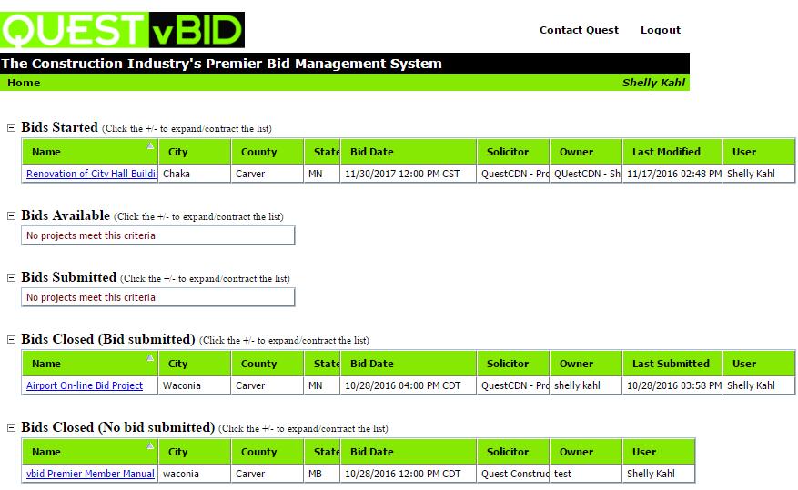 Logging into Vbid On Line Bidding 1. Log into Vbid - On-Line Bidding using your QuestCDN User Name and Password.