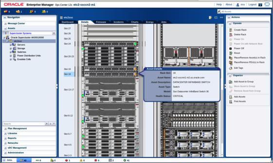 Figure 12. The Oracle Enterprise Manager Ops Center interface There are other tools that can be used to manage a SPARC SuperCluster. Some of these tools are native to the hardware (i.e., ILOM, Sun ZFS Storage Appliance), while others are part of the management software (i.