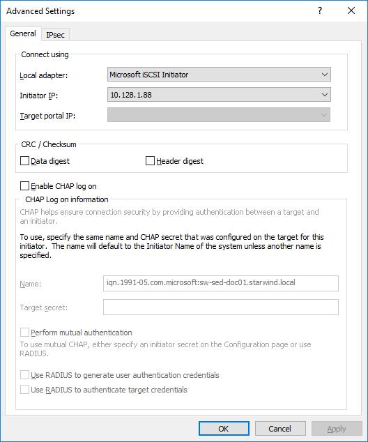 54. Select Microsoft iscsi Initiator as a Local adapter, and select the initiator IP