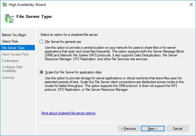 92. Select Scale-Out File Server for application data and