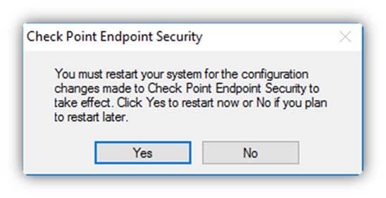 3. Select Yes, to restart and complete the configuration
