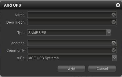 2. Click the + button ( ) to the left of the UPS table. The Add UPS screen displays.