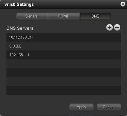 11. To add a DNS server, click the + button. 12. Enter an IP address. 13. Click Add. 14. (Optional) To add more DNS servers, repeat Step 11 through Step 13. You can configure multiple DNS servers. 15.