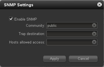 Configure SNMP 1. Click the SNMP button. The SNMP Settings screen displays: 2.
