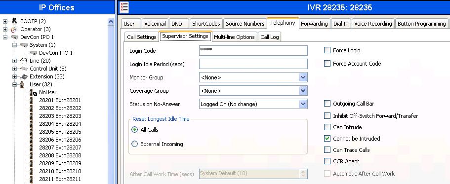 Select the Telephony tab, followed by the Supervisor Settings sub-tab. Enter a desired Login Code.