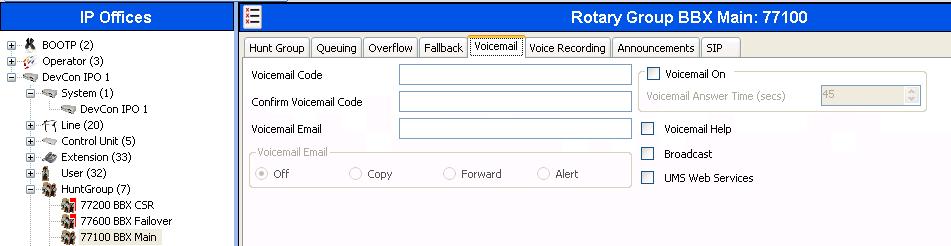 Select the Voicemail tab,