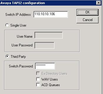 Select the Avaya IP Office TAPI2 Service Provider entry, and click Configure. The Avaya TAPI2 configuration screen is displayed.