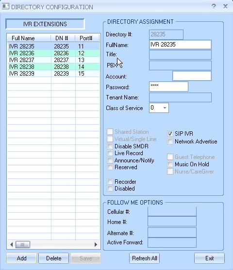 The Extension Range Selection screen is shown below where IVR Extensions can be added and if required a range can be provided too.