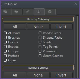 Display Layers The Display Tab contains options for rendering settings, 3D display settings and hide settings for the and various types of objects and entities in Lumberyard.