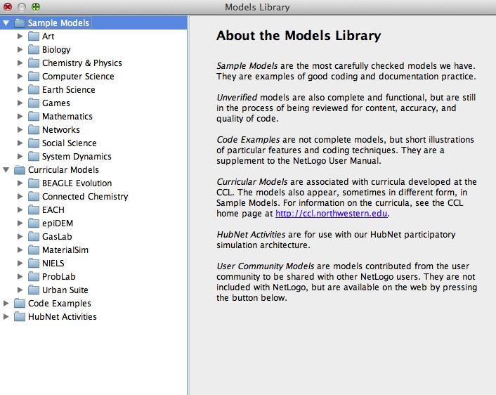 8 Library of Sample Models NetLogo comes with a vast library of sample models from various disciplines.