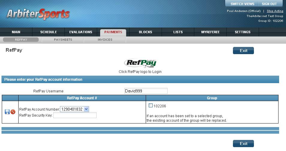 For Officials Your RefPay Account Number (randomly created) will be displayed (1).
