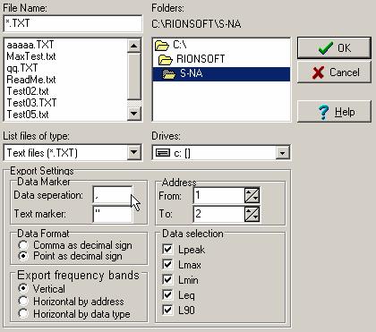 15. To save data as an ASCII text file *.TXT click on Data in the toolbar, then click on Export and a pop-up box appears.
