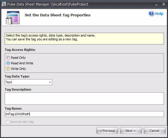 The Set the Data Sheet Tag Properties window is displayed.