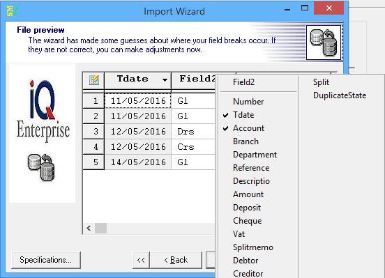The system must be told exactly how to read the date, time and amounts and those settings can be set here. Click on the Next button at the bottom of the screen to continue with the Import Wizard.