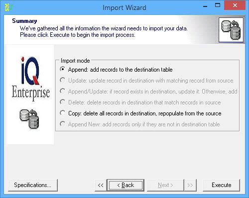 SUMMARY The final step for the import definition wizard,