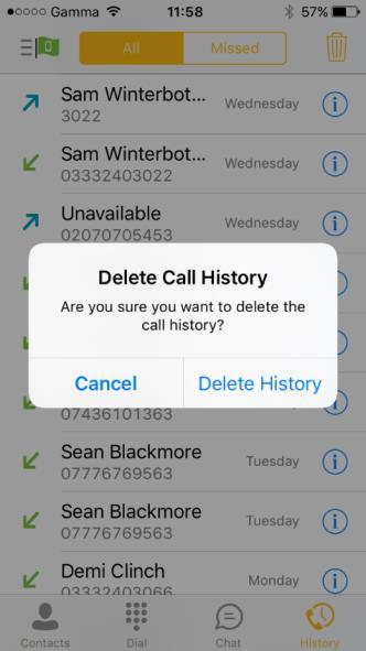 History The history tab will show your call log.