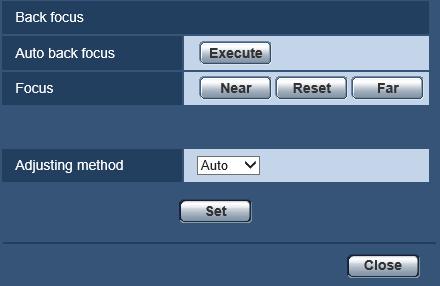 11 Configure the settings relating to images and audio [Image/Audio] The back focus setting can be configured to automatically adjust the back focus and correct out of focus areas when changing