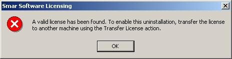 License Utility 6. If you have a valid license on your computer, a message will be displayed, as shown in the figure below. Click OK to transfer the license to another computer.