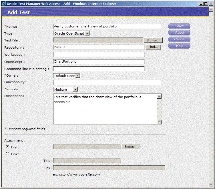 Example 3: Adding Tests Figure 5 15 Add Test Window with Sample Automated Test 24. Click Save.