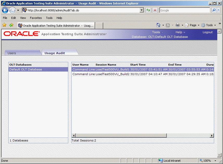 Oracle Application Testing Suite Administrator Main Window Features Figure 2 