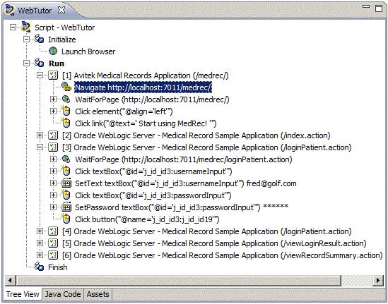 Oracle OpenScript Main Window Features Figure 2 9 Script Tree View The Tree View has the following standard nodes: Initialize - specifies script actions to perform once at the beginning of script