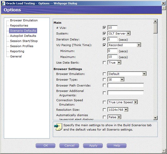 Example 4: Creating a Scenario with Multiple Profiles Figure 4 15 Scenario Defaults Options Dialog Box 4. Set Message Delivery in the VirtualUser Logs section to Always. 5.
