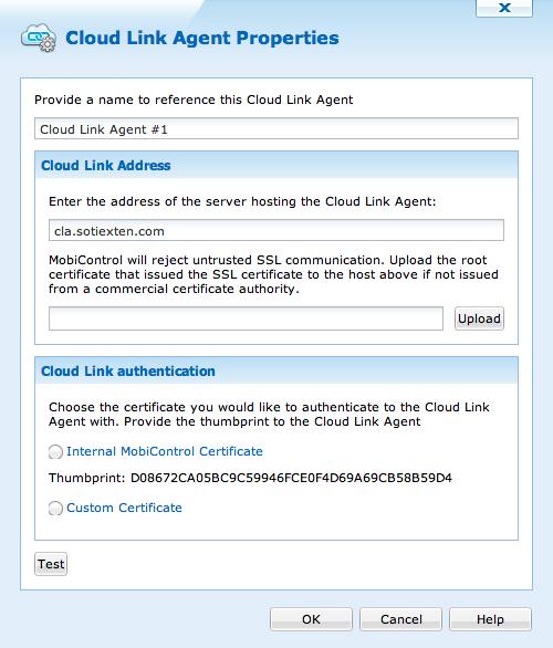 the Thumbprint displayed for use when configuring the Cloud Link Agent.