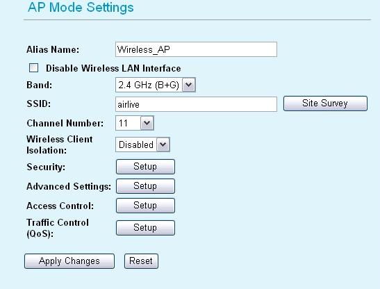 Configure the Traffic Control QoS From the Mode Setting page, please choose the Traffic Control(QoS) on the bottom of the list.