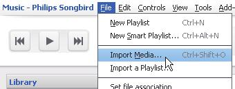 To set the watch folder In Philips Songbird, set the watch folder as follows: Import media files Import media files from other folders In Philips Songbird, go to File > Import Media to select folders