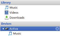 To manually transfer selected media files, 1 Select the player under Devices.