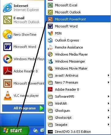 (b) Open Microsoft PowerPoint from the Start menu (Start All Program Microsoft Office Microsoft