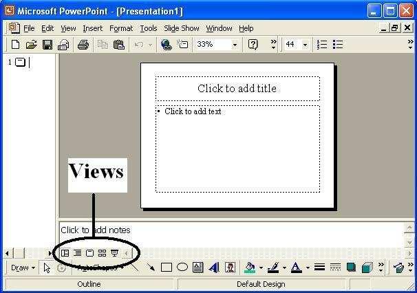 Figure 1: Different views of Microsoft PowerPoint 1.2.3 Create A Presentation As we have discussed earlier, when you create a new presentation, you have choices about how to proceed.