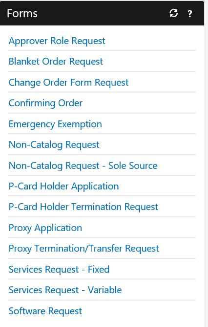 Select the Change Order Form Request form by clicking on the name of the form. The form will open.