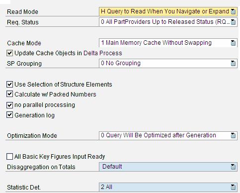 Some Performance settings for Query Execution This decides how many records are read during navigation. Examine the request status when reading the InfoProvider New in 7.