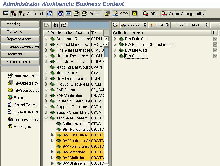 Business Content Installation: Select InfoProviders 46 Drag and Drop BW Statistics InfoProviders into