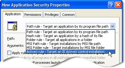User Guide BeyondTrust Corporation Targeting Installations through Internet Explorer (ActiveX Rule) ActiveX rules are not limited to ActiveX controls, but apply in general to component installations