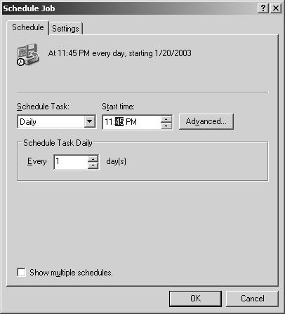 the Schedule Task list. Indicate the time the backup operation will begin in the Start Time list. Indicate when the task will occur in the Schedule Task box for the selected frequency. Click Advanced.