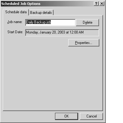 In this example, a backup operation is scheduled daily. Click the backup operation you want to delete. f03ad24 Figure 3-24 Schedule Jobs tab 5.