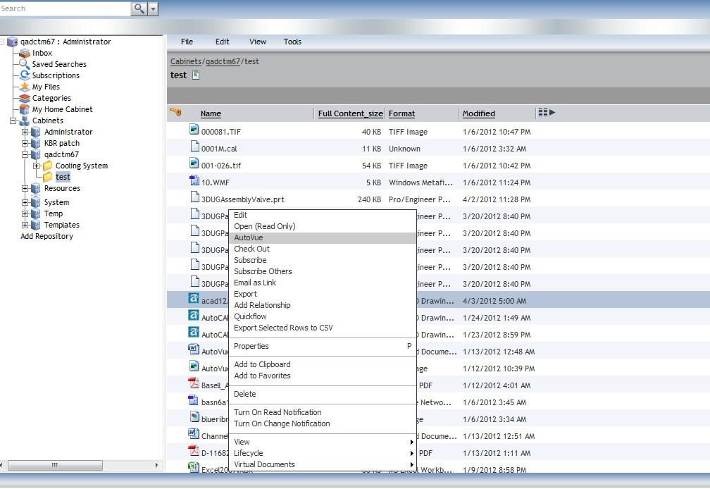 Oracle VueLink 19.3.2 for Documentum 9 Note: You can also launch AutoVue by selecting the file, then from the File menu select AutoVue.