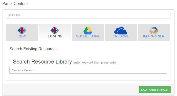 34 LMS User Guide To add an existing resource: 1. Click Web/File Resources. 2. Select the Existing tab. 3.