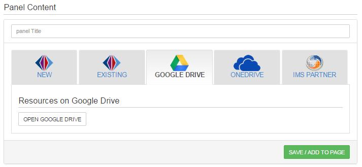 Google Drive, OneDrive Existing Resource Tab 1. Select. 2. Select the Google Drive or OneDrive tab. 3.