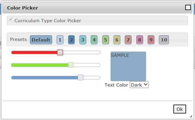 LessonVUE User Guide Chapter 2: Templates 19 3. Select a map color. a. Click Map Color. The Color Picker window displays. Curriculum Template, Color Picker b.
