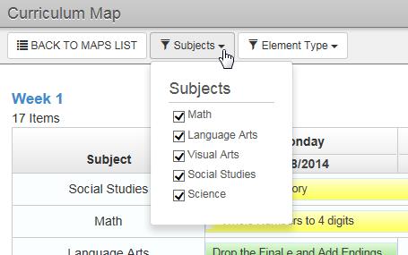 LessonVUE User Guide Chapter 5: Curriculum Maps 65 The following features display on the screen: Subjects - Use the drop