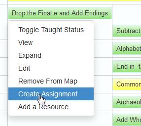 Assignments can be quickly added by teachers or TeacherVUE administrators to Grade Book from the elements in a map. To create an assignment for an element: 1.