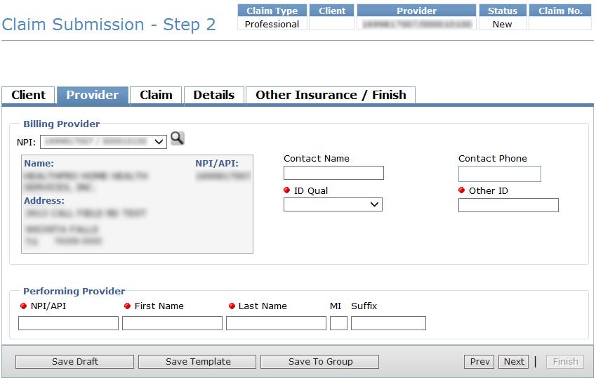 2) Click the Provider tab. You must complete all required fields that are indicated by a red dot.