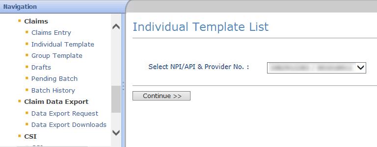 2) Select the appropriate NPI or API and provider number from the NPI/API